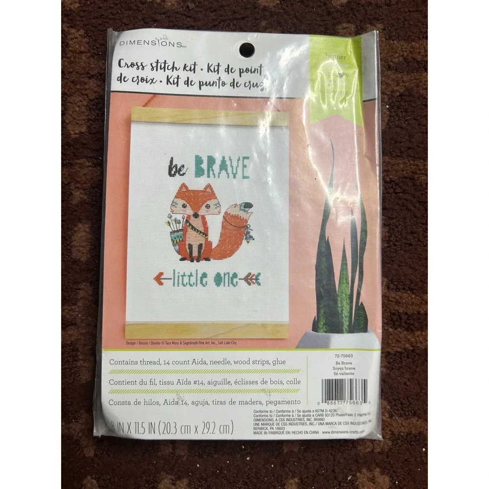 Dimensions Be Brave Little One Fox Cross Stitch Kit 72-75663 Banner 8x11.5in